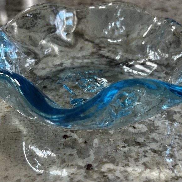 Vintage Brach's Candy Bowl Aqua Blue Rim Glass Advertising Dish 7"embossed - Picture 4 of 12